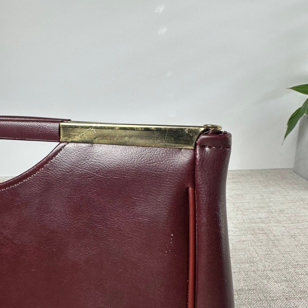 Vintage 1970s Oxblood Burgundy Frame Handbag Clutch Gold Tone Handle - Picture 8 of 11